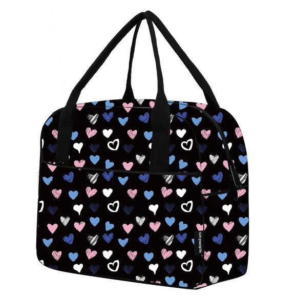 Reusable Insulated Fashion Lunch Bag Heart Design Tote Multi-Pockets Work Picnic - Picture 1 of 7